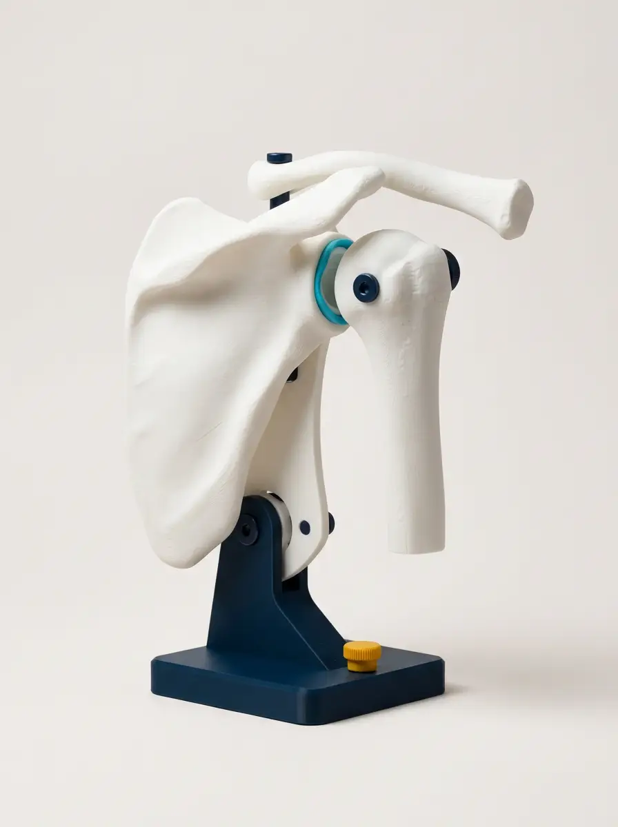 Conceptual illustration of a 3D-printed shoulder joint model for teaching and research visualization.